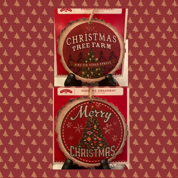 Vintage Retro Rustic Themed Christmas Wood Slices Hanging Ornaments Set of 12 - Picture 4 of 12